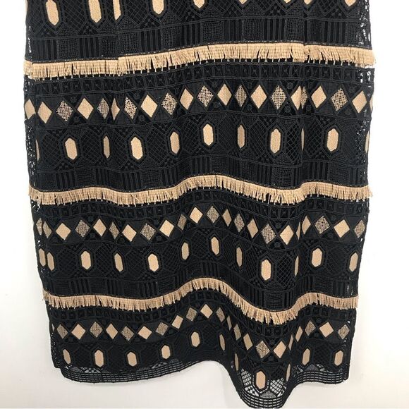 Nanette Lepore Black Tan EFFORTLESS Geo-Lace Fringed Geometric Sheath Dress - Picture 8 of 16